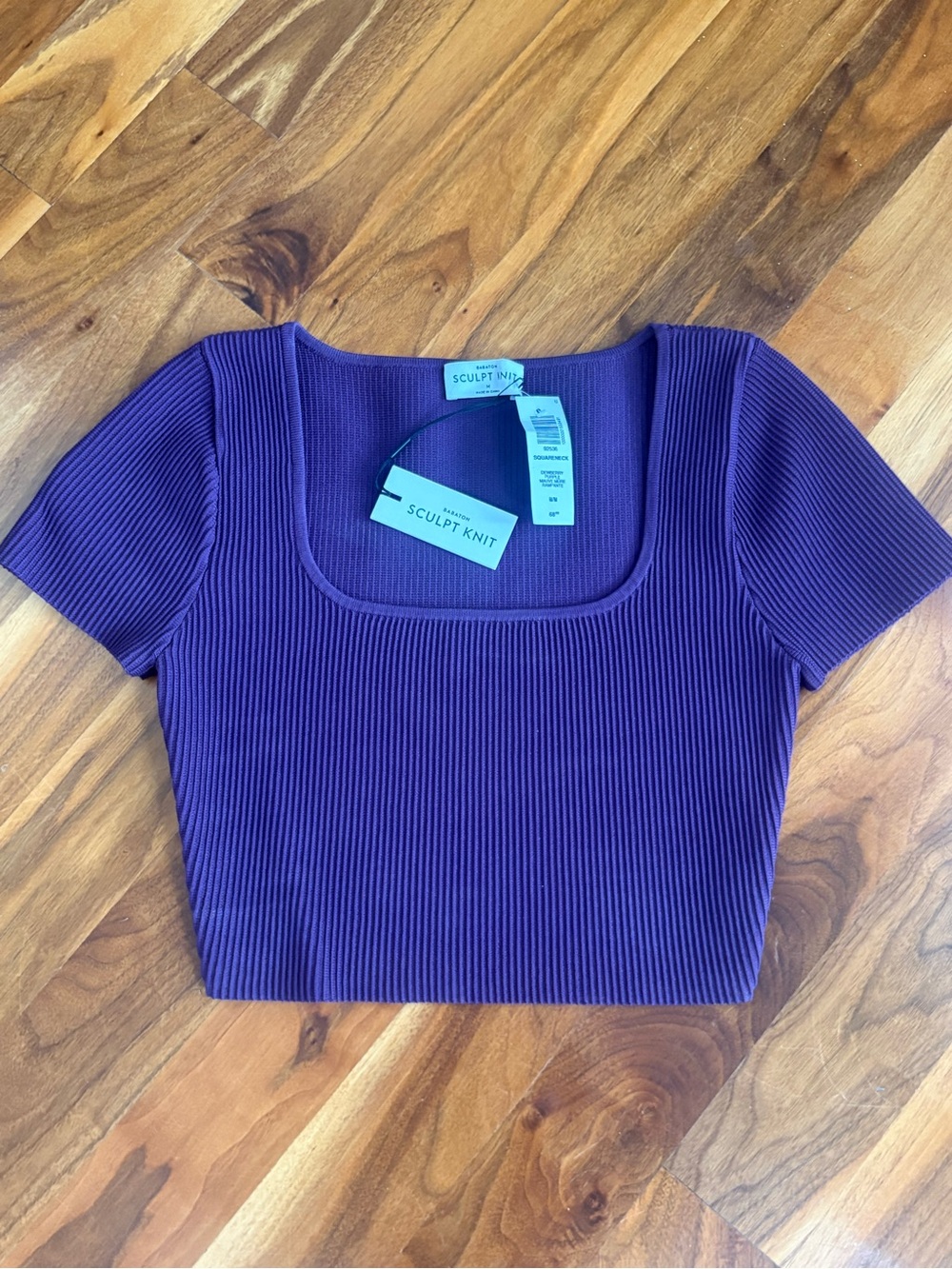 Aritzia Babaton Dewberry Purple Sculpt Knit Squareneck Top, NEW